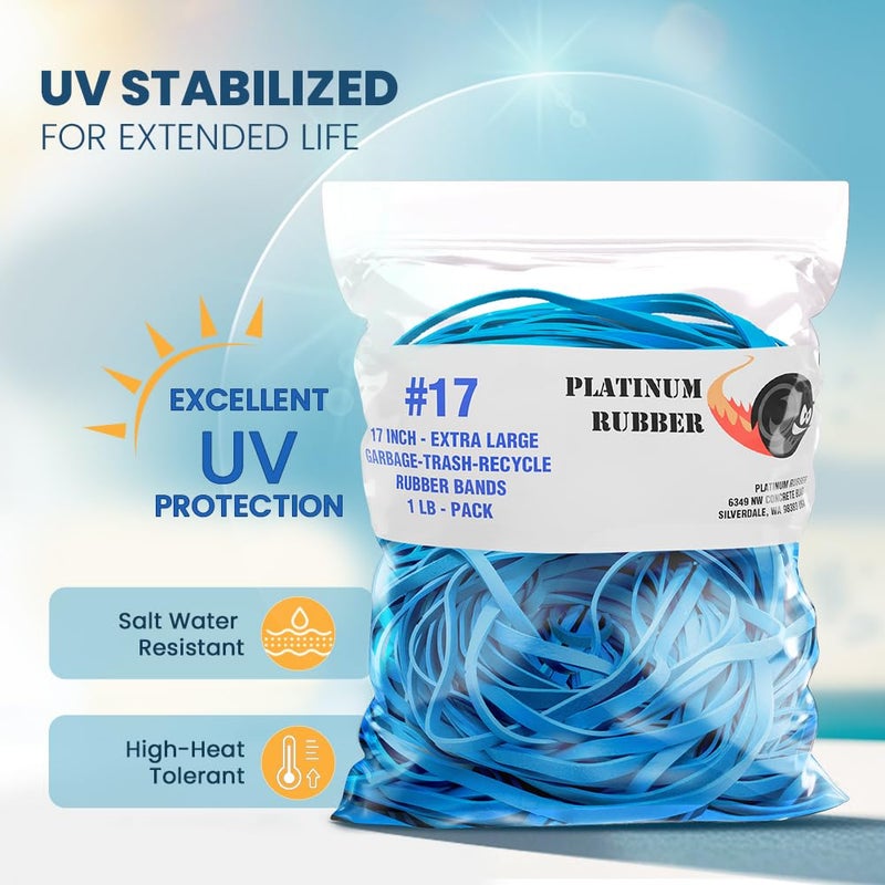 Platinum Rubber حاوية قمامة مطاطية زرقاء كبيرة الحجم 17 بوصة أربطة مطاطية حاوية مطبخ 55-65 جالون 95 96-100 جالون حاوية كبيرة كيس حافظة براميل دلو نفايات (1 رطل (46-49 رباط)) - Image 3